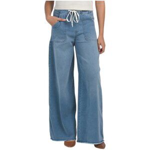 REWASH Relaxed Knit Denim Wide Leg Pants